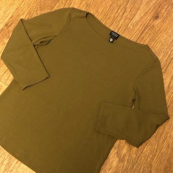 Eileen Fisher Petite Brown Green Pullover Quarter Sleeve Blouse Size PP (0-2) - Picture 1 of 7